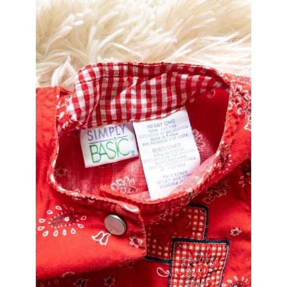 Vintage Baby Red Paisley Snap Button Down Romper Onesie 100% Cotton Simply Basic - Picture 5 of 6